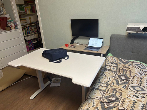 Компьютерный стол Маркос с механизмом подъема 140х80х75 белый / вотан дуб фото покупателя 35