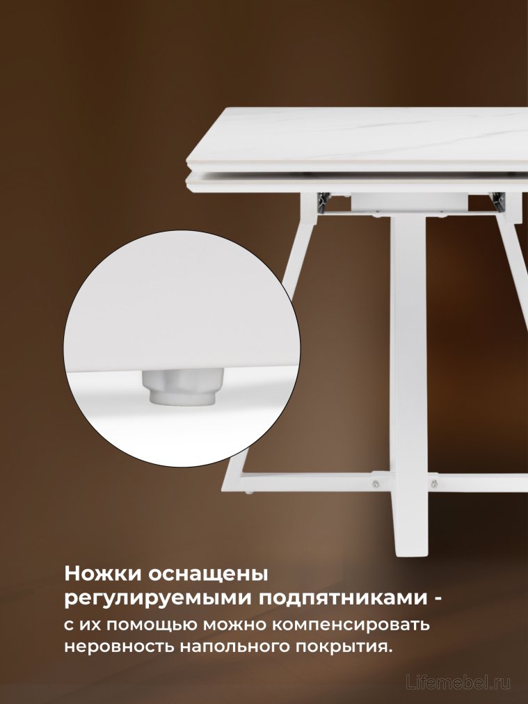 Керамический стол Памелла 140 (200) х 80 белый мрамор alpin white / snow white / белый