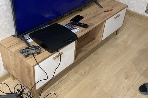 ТВ-тумба Эго Т-3 на ножках бетон светлый / белый глянец фото покупателя 60