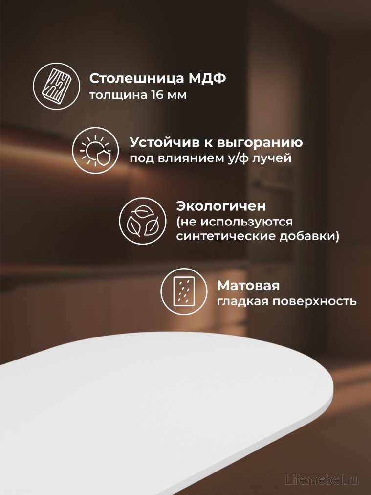 Деревянный стол Хьюго О 160 х 90 белая шагрень пленка / белый