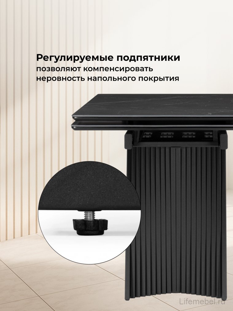 Керамический стол Вейв 140(200)х80 shakespeare black / черный