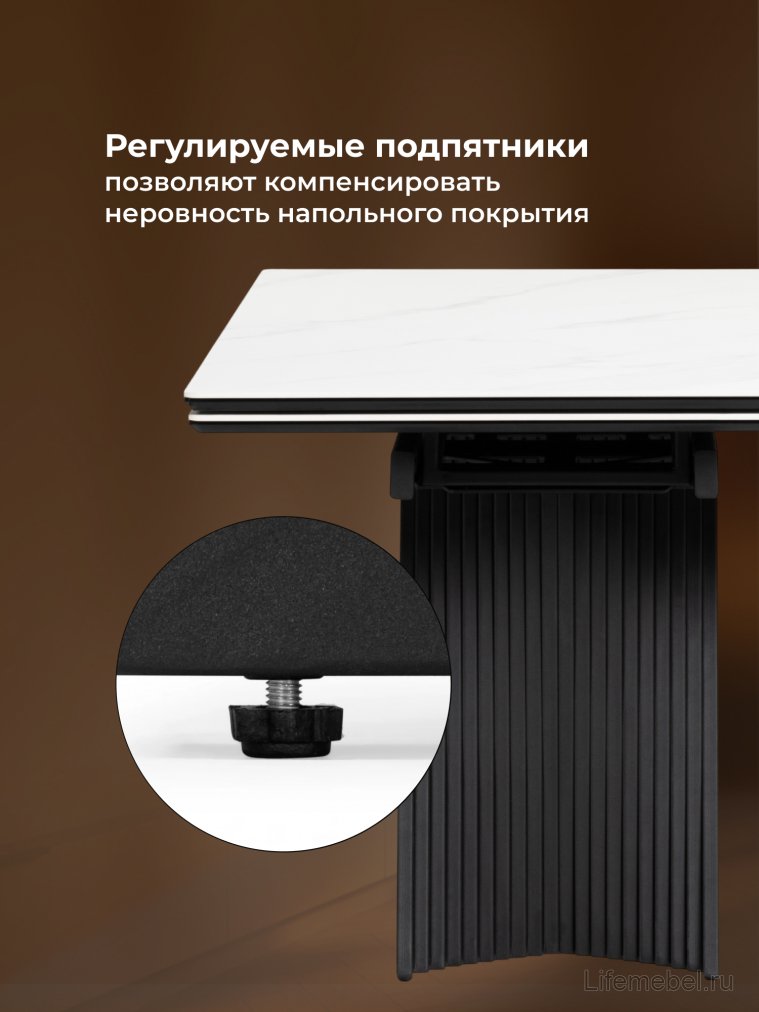 Керамический стол Вейв 140(200)х80 белый мрамор snow white / черный