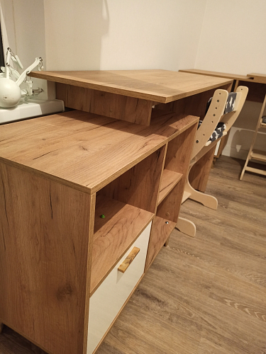 Письменный стол Эго Ст-2 на ножках дуб крафт золотой / белый глянец фото покупателя 7