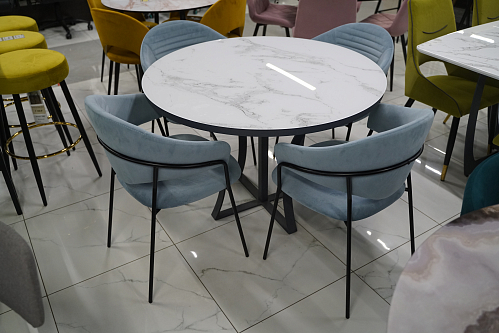 Стеклянный стол Нейтон белый мрамор / золото / белый из шоурума 1