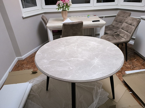 Стеклянный стол Абилин 100(140)х100х76 мрамор черный / черный матовый фото покупателя 67