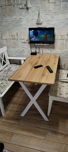 Стеклянный стол Фостер 120(160)х120х76 белый мрамор / черный фото покупателя 16