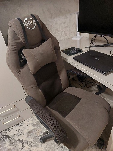 Компьютерное кресло Driver/Драйвер кожзам черный / ткань синий фото покупателя 30