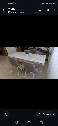 Стеклянный стол Хасселвуд 160(220)х90х77 белый мрамор / черный фото покупателя 7