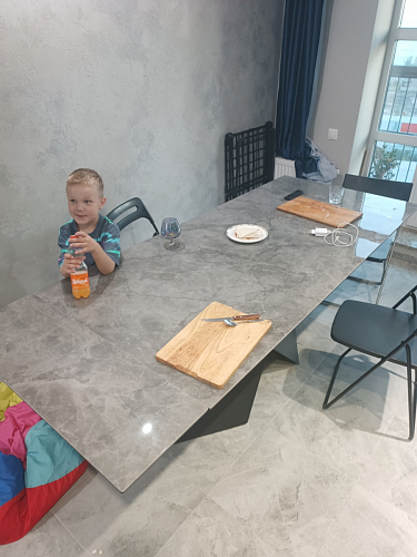 Стеклянный стол Хасселвуд 160(220)х90х77 белый мрамор / черный фото покупателя 16