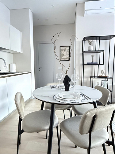 Стеклянный стол Абилин 100(140)х100х76 мрамор черный / черный матовый фото покупателя 58