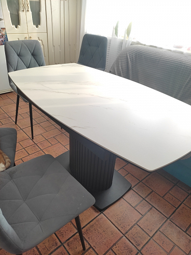 Стеклянный стол Фестер 140-180х80х76 черный мрамор / черный фото покупателя 4