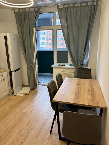 Стеклянный стол Фостер 120(160)х120х76 белый мрамор / черный фото покупателя 79