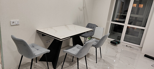 Керамический стол Ливи 140(200)х80х78 серый мрамор / черный фото покупателя 10