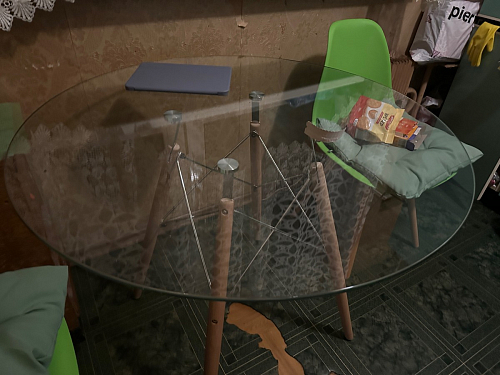 Стеклянный стол PT-151 80х80х76 clear glass / wood фото покупателя 4