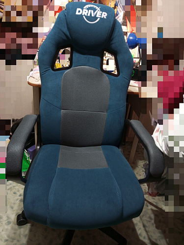 Компьютерное кресло Driver/Драйвер кожзам черный / ткань синий фото покупателя 102
