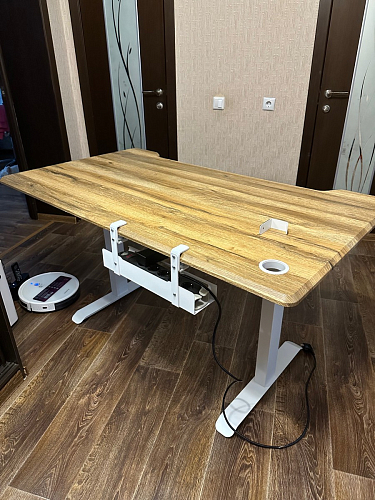 Компьютерный стол Маркос с механизмом подъема 140х80х75 орех кантри / белый фото покупателя 34