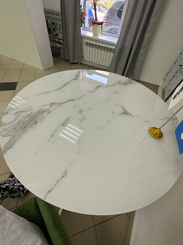 Стеклянный стол Норфолк d100 белый мрамор / черный фото покупателя 58