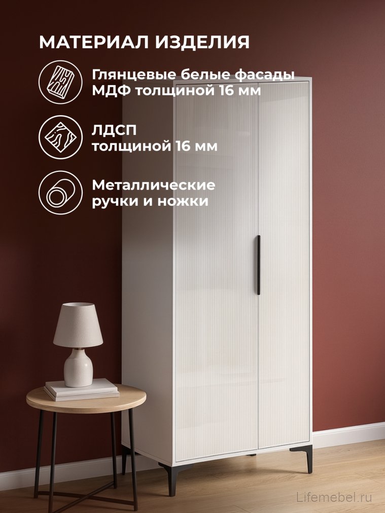 Шкаф Иадама двухстворчатый белый / белый глянец