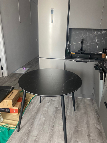 Стеклянный стол Абилин 100(140)х100х76 мрамор черный / черный матовый фото покупателя 49