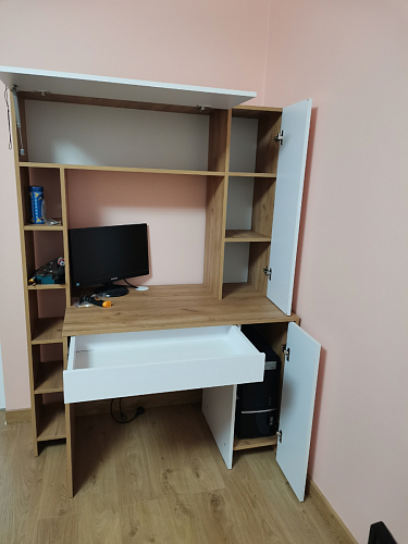 Письменный стол Комфорт 12.71 дуб золотой craft / белая аляска  - Уцененный экземпляр фото покупателя 159