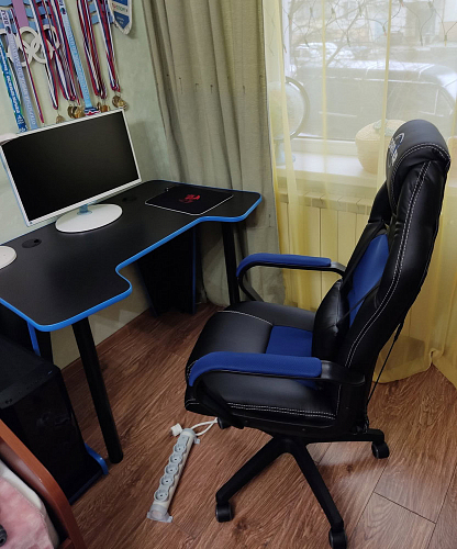 Компьютерное кресло Driver/Драйвер кожзам черный / ткань синий фото покупателя 138