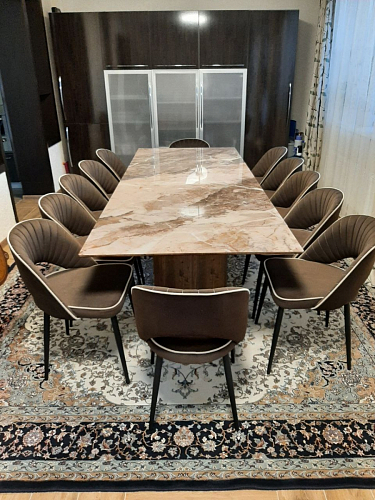 Стеклянный стол Монерон 200(260)х100х77 мейджик / орех кантри фото покупателя 3