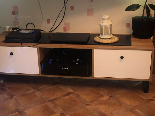 ТВ-тумба Эго Т-3 на ножках бетон светлый / белый глянец фото покупателя 69