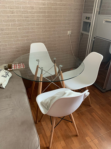 Стеклянный стол PT-151 80х80х76 clear glass / wood фото покупателя 7