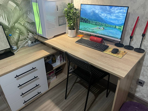 Компьютерный стол КСТ-109П правый дуб сонома / белый фото покупателя 50