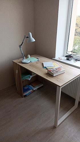 Письменный стол Битти Лофт 116х60х75 дуб делано светлый / белый матовый фото покупателя 89