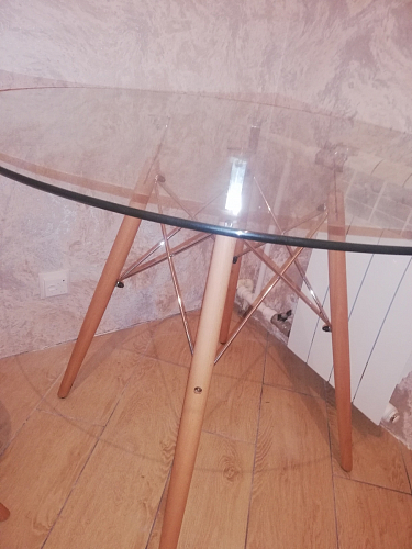 Стеклянный стол PT-151 90х90х76 clear glass / wood фото покупателя 28