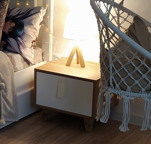 Прикроватная тумба Эго Т-5 на ножках бетон светлый / белый глянец фото покупателя 4