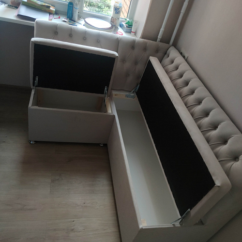 Кухонный диван угловой Монте-М левый рогожка бежевая фото покупателя 4