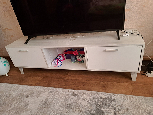 ТВ-тумба Эго Т-3 на ножках бетон светлый / белый глянец фото покупателя 33