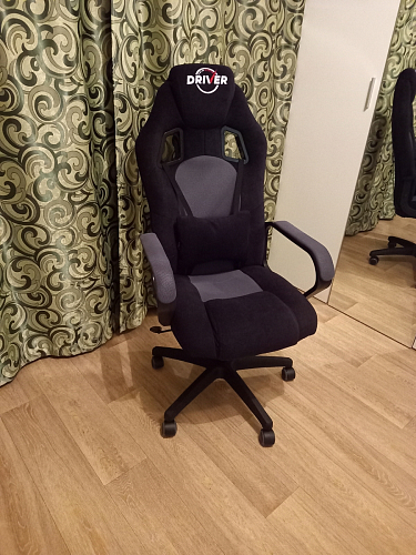 Компьютерное кресло Driver/Драйвер кожзам черный / ткань синий фото покупателя 3