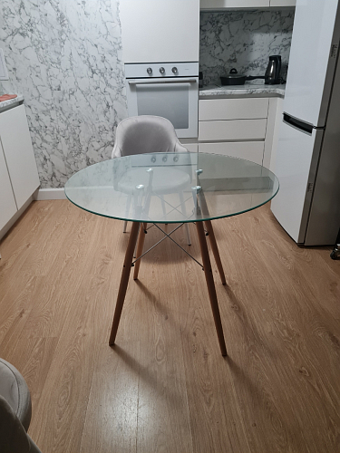 Стеклянный стол PT-151 90х90х76 clear glass / wood фото покупателя 10