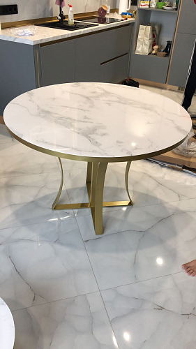 Стеклянный стол Нейтон белый мрамор / золото / белый фото покупателя 7