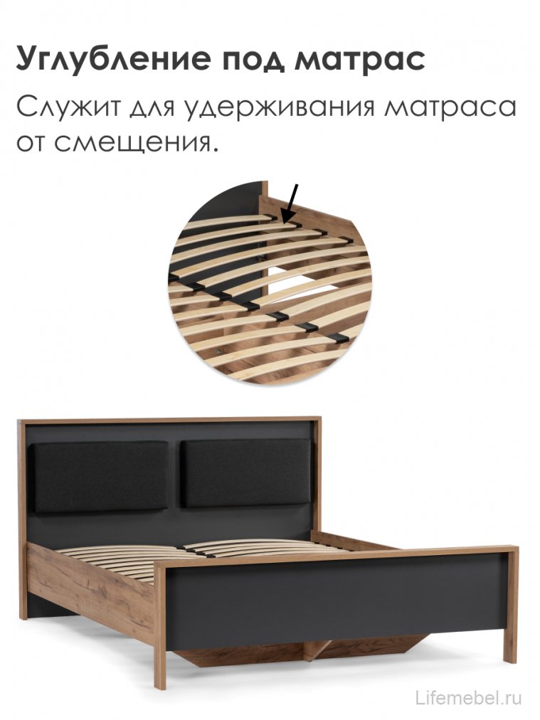 Двуспальная кровать Тхан 180х200 дуб крафт золотой / антрацит