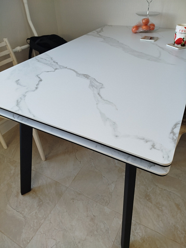 Керамический стол Норман 140(200)х80х75 белый мрамор alpin white / черный фото покупателя 3