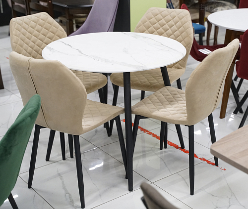 Деревянный стол Абилин 90х76 мрамор белый / черный матовый из шоурума 4