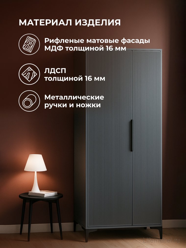 Шкаф Иадама двухстворчатый графит / графит софт