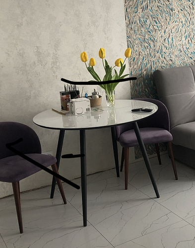 Стеклянный стол Абилин 100(140)х100х76 мрамор черный / черный матовый фото покупателя 85