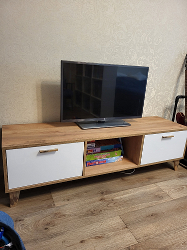 ТВ-тумба Эго Т-3 на ножках бетон светлый / белый глянец фото покупателя 24