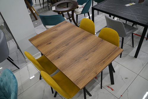 Стол раскладной Колон Лофт 120 25 мм дуб вотан / черный матовый из шоурума 6