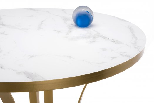 Стеклянный стол Нейтон белый мрамор / золото